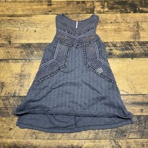 Free People‎ Tank Top Crochet Trim Sleeveless Casual Gray XS